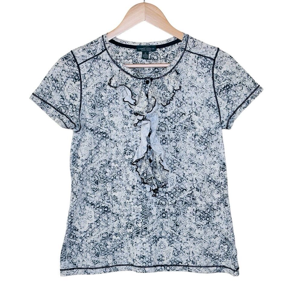 Lauren Ralph Lauren Jeans Co. Womens‎ T Shirt Top Medium Floral Burnout Ruffle